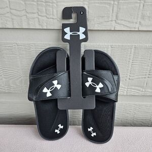 Under Armour UA Ignite VI Black Slide Sandals Boys Youth SZ 2Y Slip-On Sports
